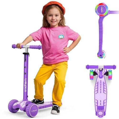 WAYPLUS 3 Wheel Scooter for Kids Ages 3+, 25mm Extra Thick Deck & Light Up Wheels for Kids Ages 3-5, 5-7. 4 Levels Adjustable Heights, Three Wheel Scooter for Kids Ages 8-12, Max Load 180LBS - 1