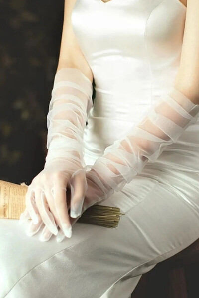 Wedding Bridal White Gloves Matching Long Gloves Long Tulle Gloves - 37