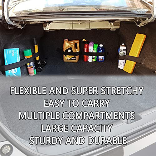 Wedfish Elastic Car Trunk Organizer Straps with Hook and Loop Tape+2 Pocket, 20''/27.5'' Car Organizers, Organize the Cluttered Trunk Keeps Items from Rolling Around (27.5inch Long) - 4