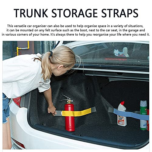 Wedfish Elastic Car Trunk Organizer Straps with Hook and Loop Tape+2 Pocket, 20''/27.5'' Car Organizers, Organize the Cluttered Trunk Keeps Items from Rolling Around (27.5inch Long) - 5