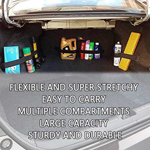 wedfish Elastic Car Trunk Organizer Straps with Hook and Loop Tape+2 