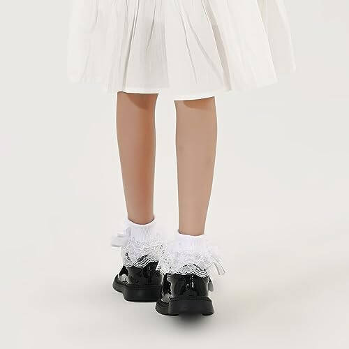 WEIDUAINI Baby Girls Socks Black and White Turn Cuff Lace Bow Ruffle Socks for Kids and Infants Toddlers - 16