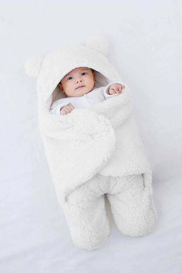 Wellsoft Sleeping Bag for 0-6 Months Newborn Hooded Swaddle Blanket Plush Baby Wrap - 7