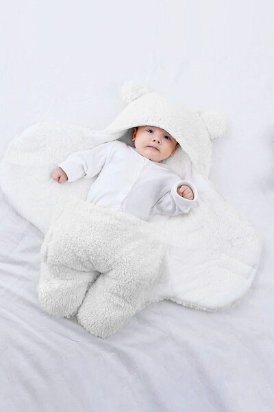 Wellsoft Sleeping Bag for 0-6 Months Newborn Hooded Swaddle Blanket Plush Baby Wrap - 5