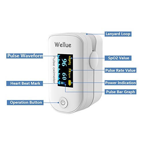 Wellue Pulse Oximeter Fingertip Blood Oxygen Saturation Heart Rate Monitor with Batteries and Lanyard Bluetooth FS20F White - 3