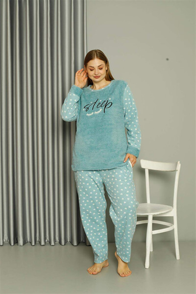 Welsoft Polar Kadın Büyük Beden Su Yeşili Pijama Takımı 808046 - 2