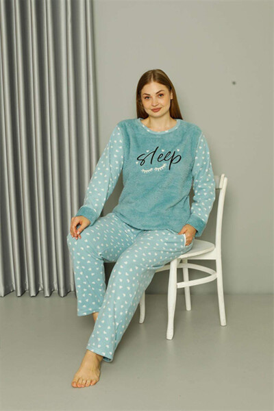 Welsoft Polar Kadın Büyük Beden Su Yeşili Pijama Takımı 808046 - 4