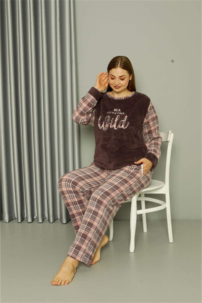 Welsoft Polar Kadın Büyük Beden Vizon Pijama Takımı 808040 - 2