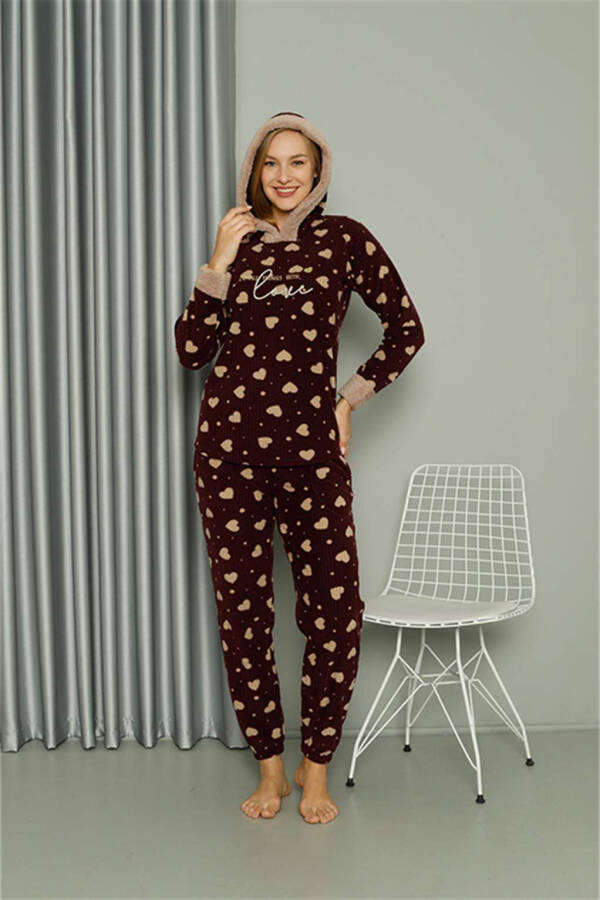 Welsoft Polar Kadın Kapşonlu Pijama Takımı 8513 - 4