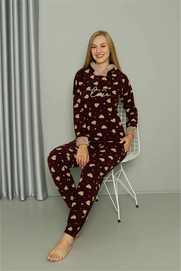 Welsoft Polar Kadın Kapşonlu Pijama Takımı 8513 - 6