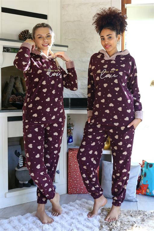 Welsoft Polar Women's Hooded Pajama Set 8513 - 1