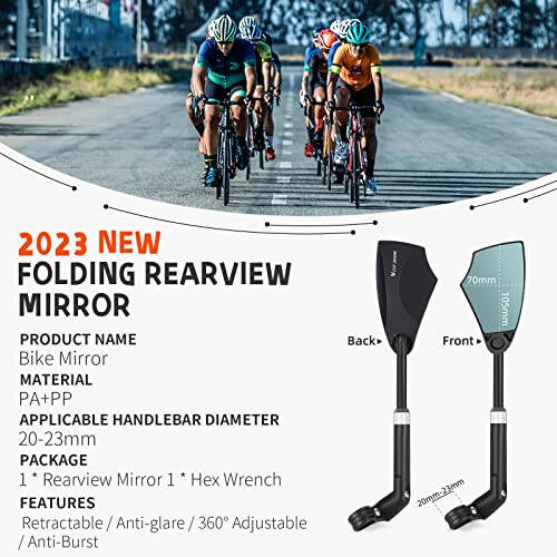 WEST BIKING Parlama Önleyici Sele Direksiyon Aynası - Gerilebilir ve 360 ° Ayarlanabilir Lensli Bisiklet Arka Görüş Aynası, 20-23mm Sele Direksiyonu İçin Katlanabilir Bisiklet Aynası (Sol) - 4