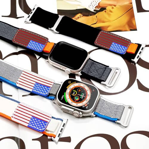 WestEagle Trail Loop Naylon Bant Uyumlu Apple Watch Ultra/2 Bant 49mm 45mm 44mm 42mm, Sağlam Yumuşak Örgülü Elastik Spor Kayış iWatch Serisi 9 8 7 6 5 4 3 2 1 Ultra/2 Erkekler ABD Bayrağı - 2