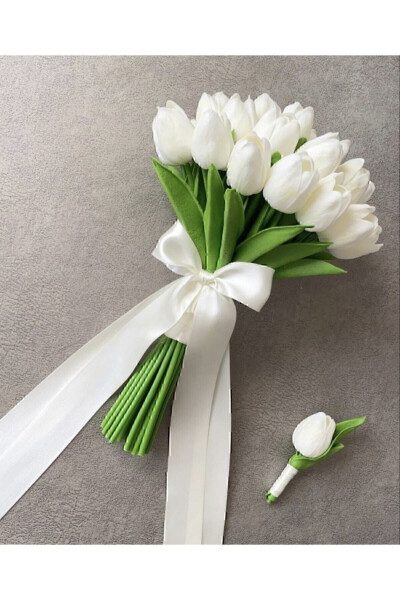 Wet Tulip Bouquet Including Lapel Flower - 33