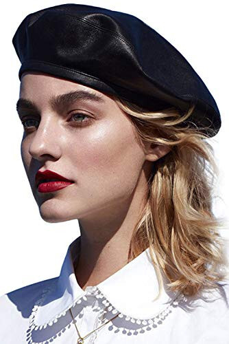 WETOO Women Beret Hat PU Leather Beret French Black Beret Artist Beret Cap - 1