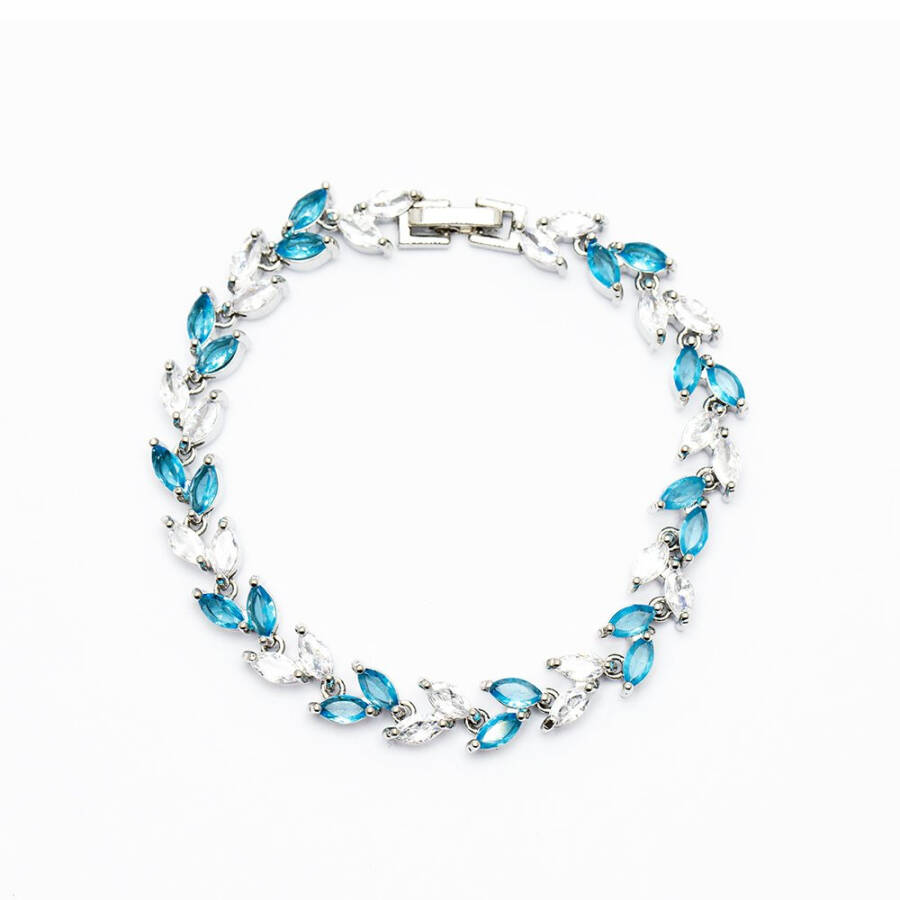 Wheat Design White-Turquoise Zircon Stone Full Round Steel Women's Bracelet - 6