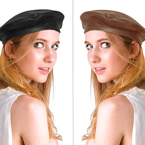 Wheebo PU Leather Berets for Women French Beret Hats Artist Painter Hat Classic Solid Style - 7