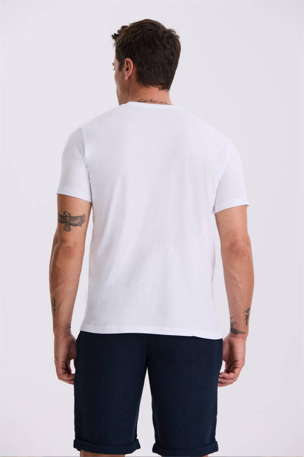 White 100% Cotton Slim Fit Crew Neck Basic T-Shirt - 4