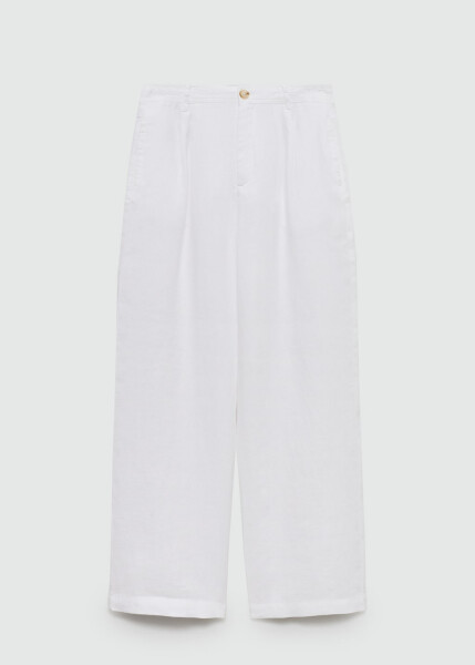 White 100% linen pleated pants - 1