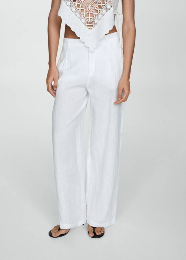 White 100% linen pleated pants - 6