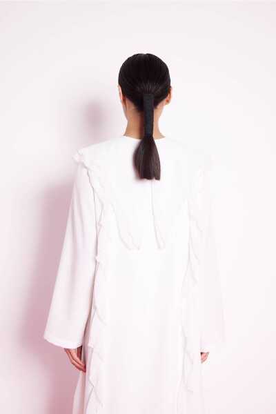 White Abaya with Ruffled Stripes - 5