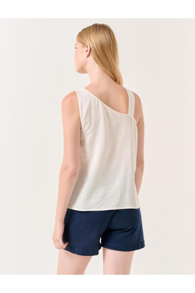 White Asymmetrical Collar Strapless Linen Blouse - 6