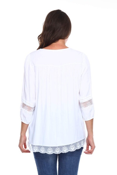 White Blouse with Lace Detail, Large Size - 3