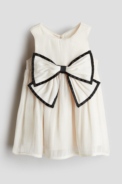 White bow detailed baby girl dress. - 3