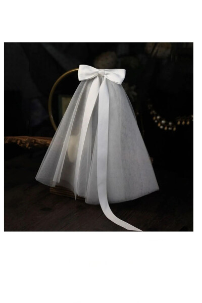 White Bow Short Bridal Veil 50cm Bridal Veil 50cm White Veil Bow Bridal Veil - 2