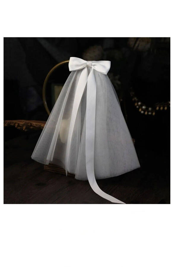 White Bow Short Bridal Veil 50cm Bridal Veil 50cm White Veil Bow Bridal Veil - 1