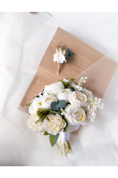 White Bridal Bouquet Peony Rose Eucalyptus New Season - 5