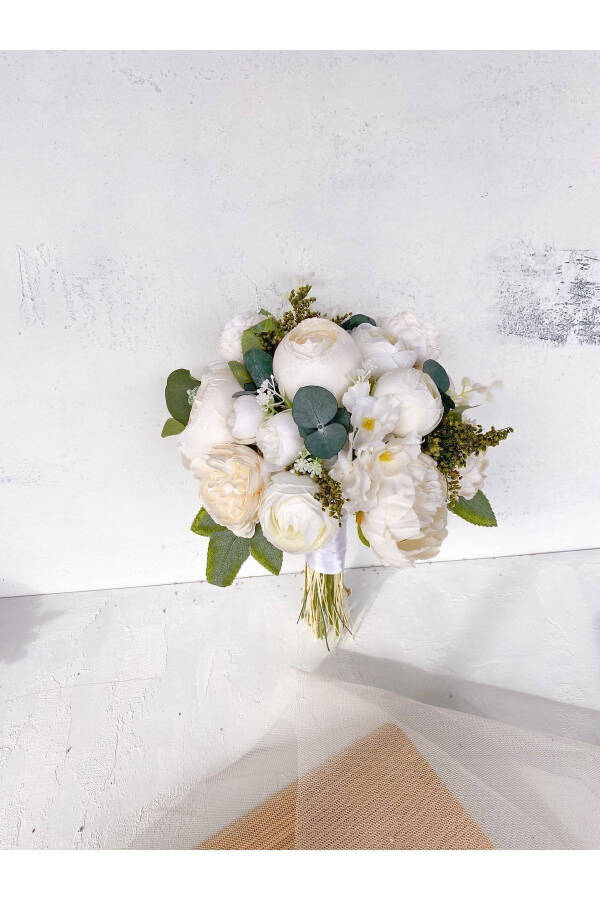 White Bridal Bouquet Peony Rose Eucalyptus New Season - 6