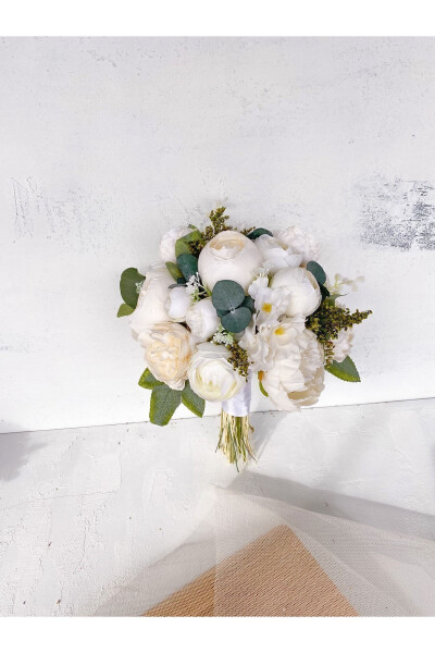 White Bridal Bouquet Peony Rose Eucalyptus New Season - 4