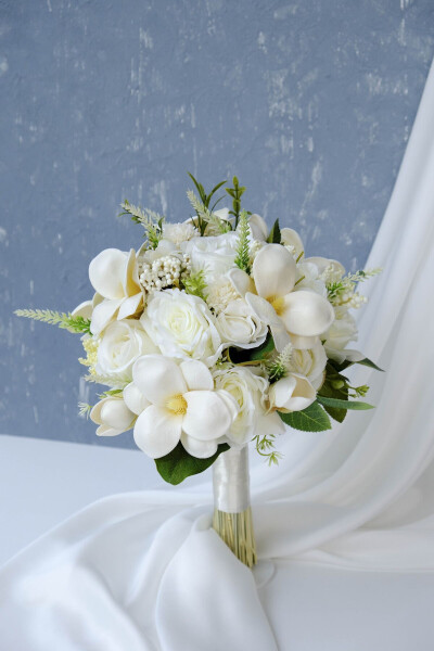 White Bridal Bouquet with Magnolia - 1