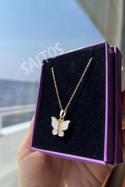 White Butterfly Gold Necklace and Snow Globe Birthday Gift for Lover Friend Necklace Snow Globe - 4