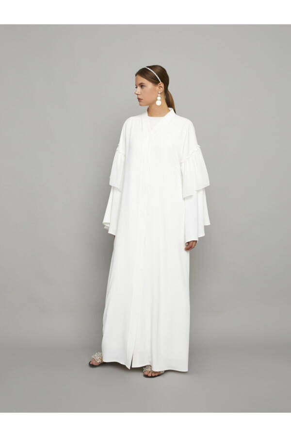 White Chiffon Sleeved Abaya for Women - 2