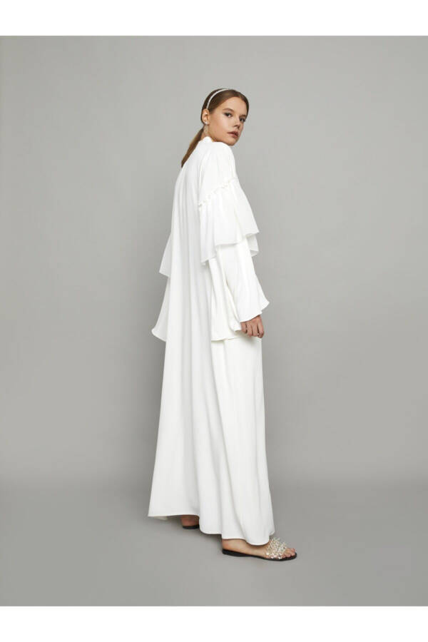 White Chiffon Sleeved Abaya for Women - 3