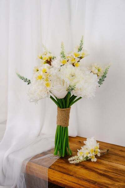 White Chrysanthemum Organica Bridal Bouquet - 1