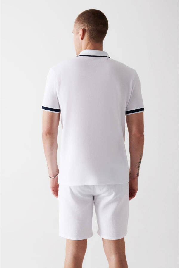 White cotton polo t-shirt. - 5