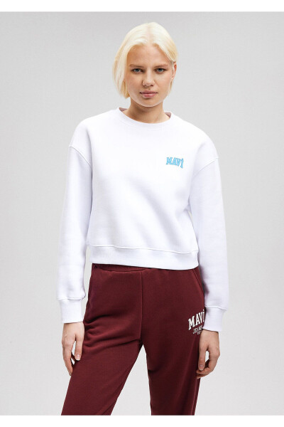 White Crop Sweatshirt with Logo Print 1611601-620 - 21