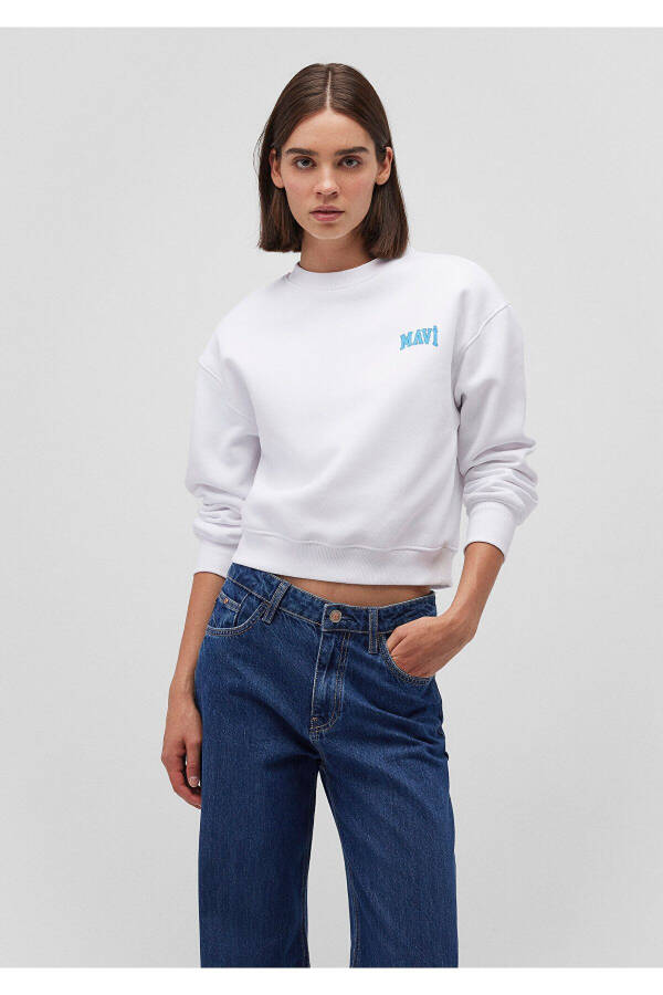 White Crop Sweatshirt with Logo Print 1611601-620 - 8