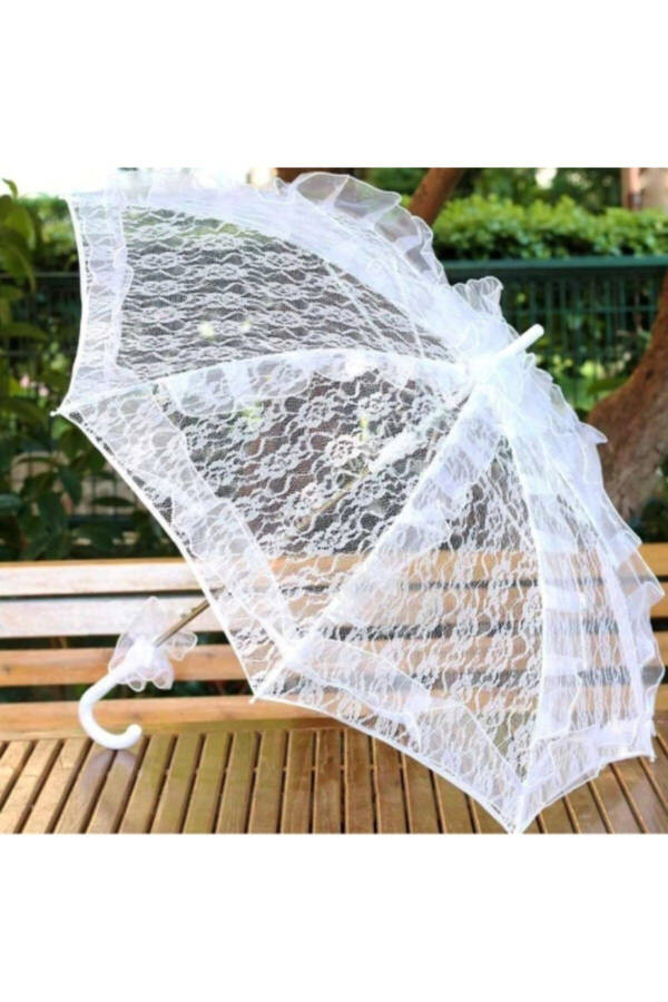 White Decorative Lace Wedding and Bridal Umbrella 75 cm - 1