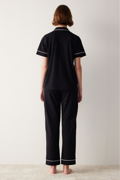 White Dotted Black Shirt and Pants Pajama Set - 15