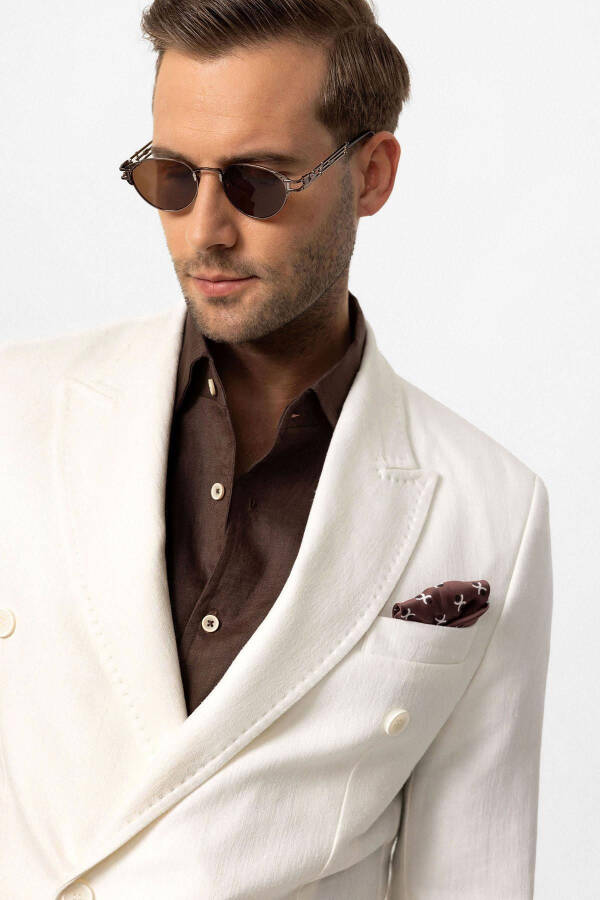 White Double-Breasted Linen Blend Men's Blazer Jacket - 19