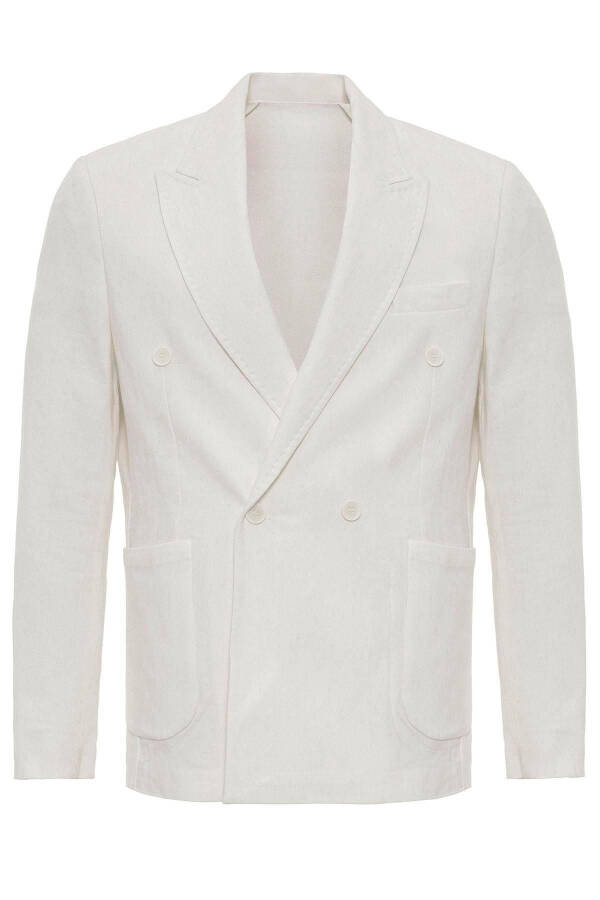 White Double-Breasted Linen Blend Men's Blazer Jacket - 21