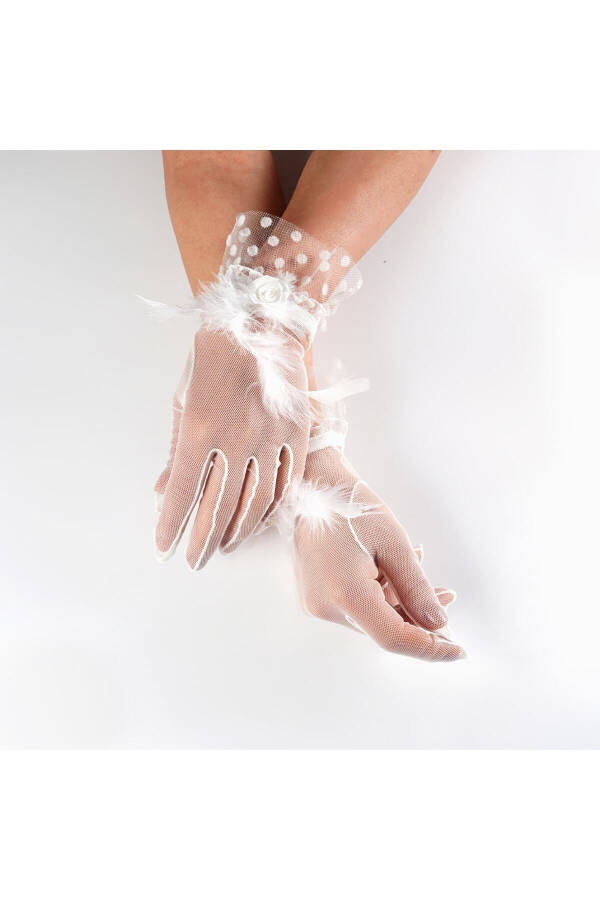 White Feathery Wedding Gloves - 5