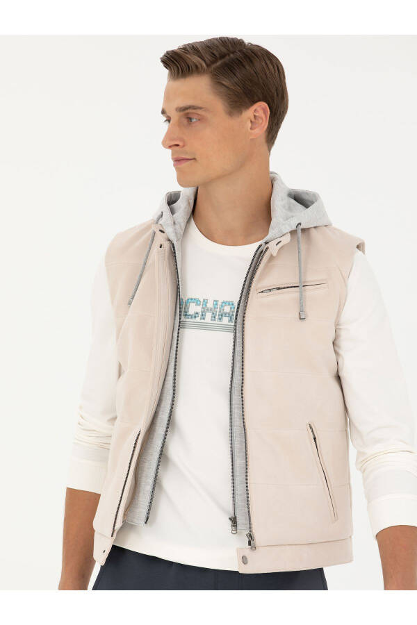 White Hooded Leather Vest - 3