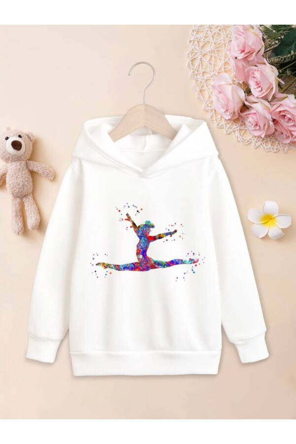 White Hooded Sweatshirt with 'Ballet Dancer' Print for Girls - 1