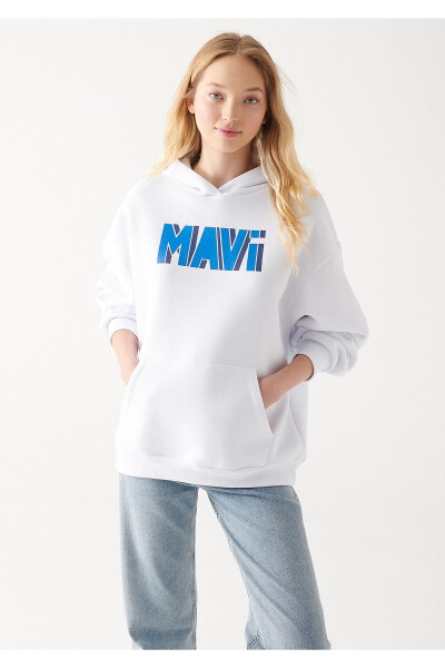 White Hoodie with Logo Print 1611358-620 - 1