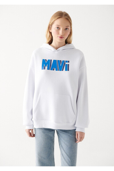 White Hoodie with Logo Print 1611358-620 - 2